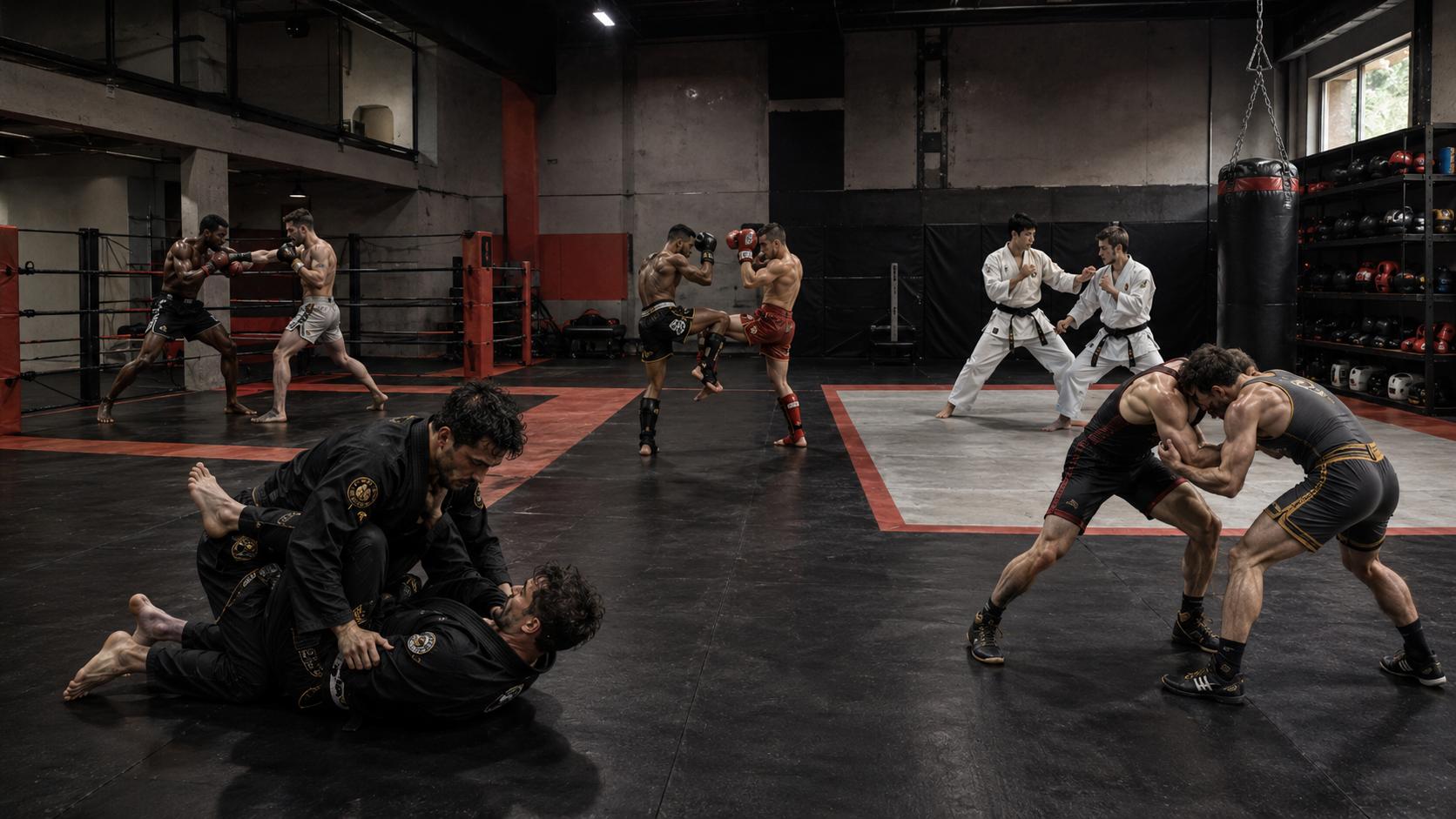 Lutadores treinando